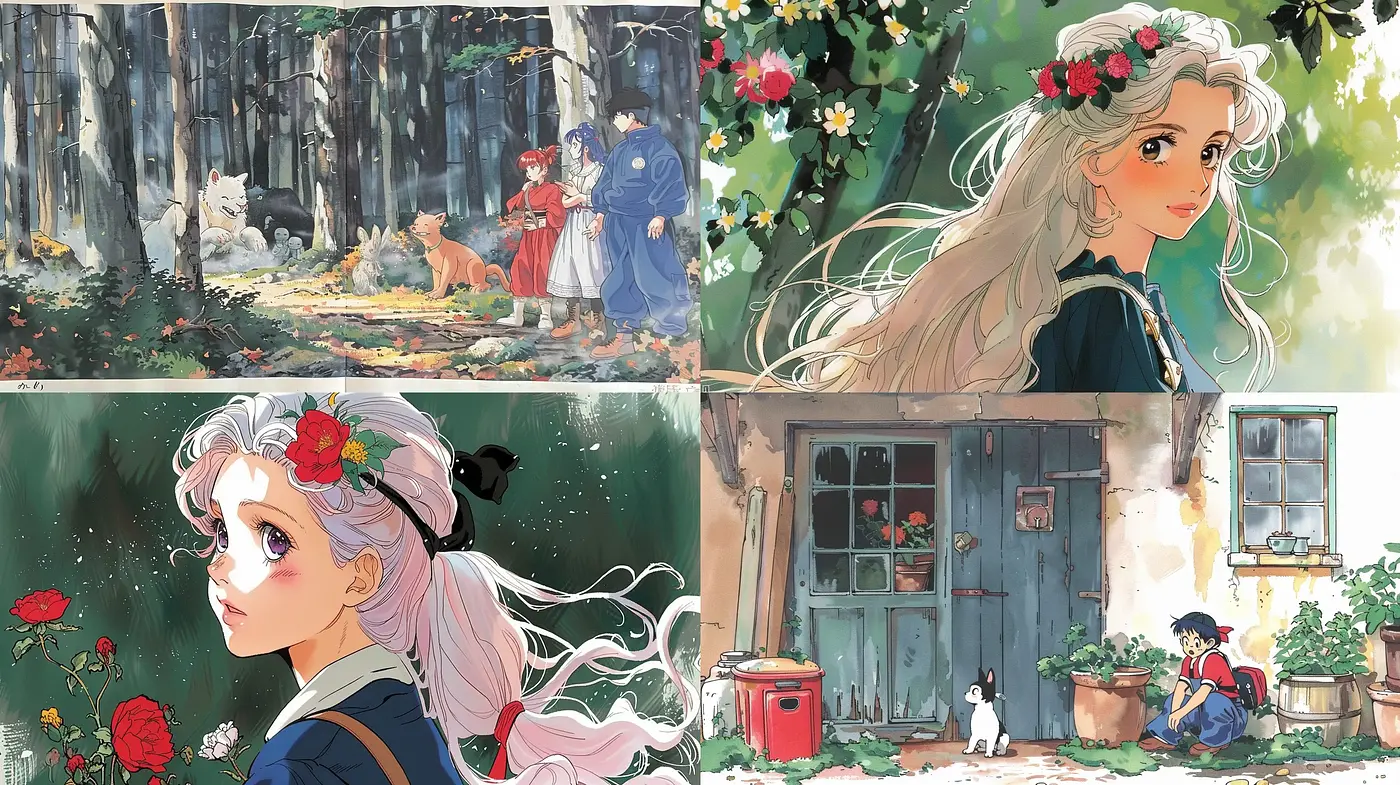Enchanted Watercolor Dreamscape with Anime Essence - Midjourney sref style