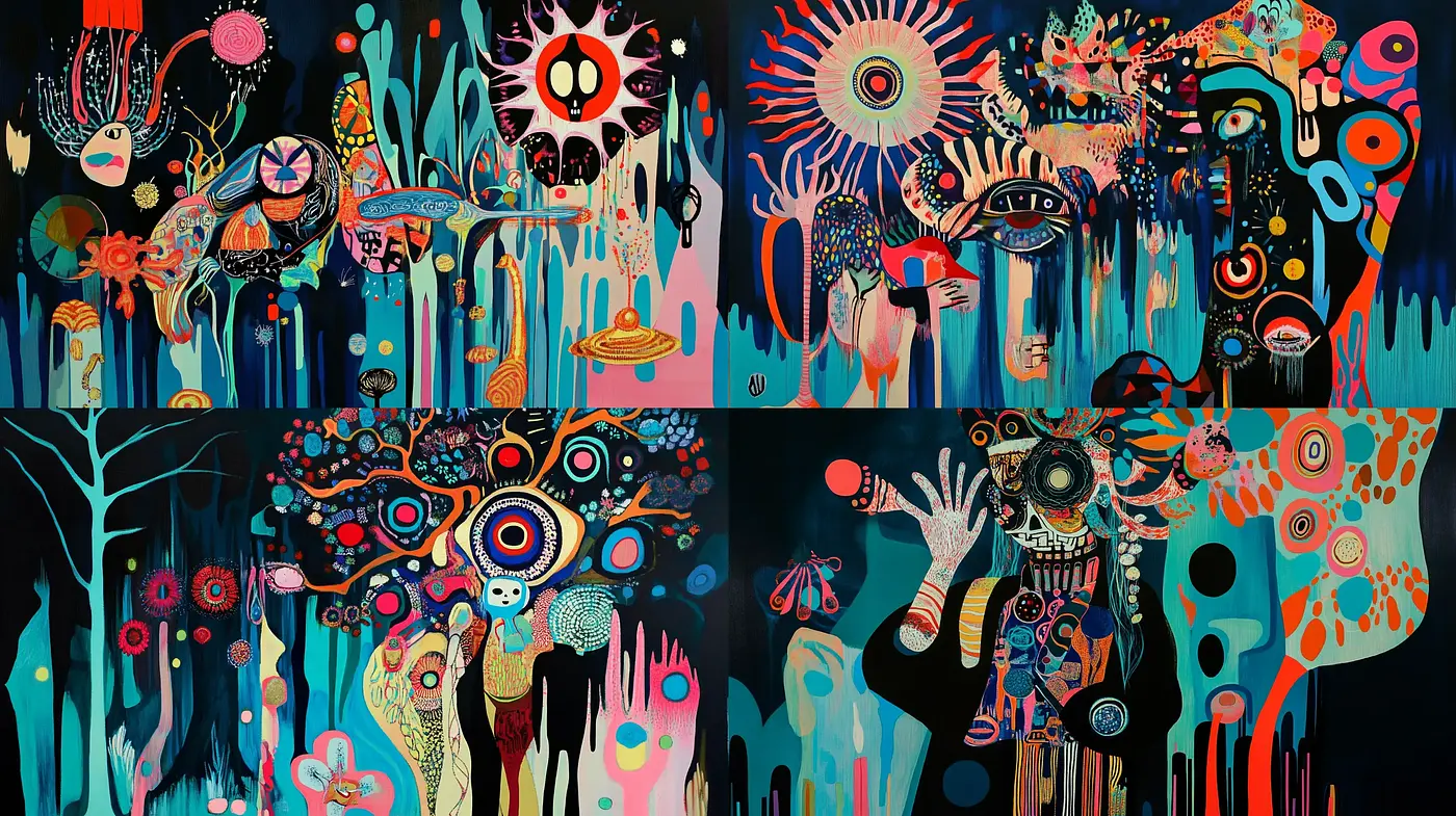 Eclectic Dreamscape Fusion with Surrealist Tendencies - Midjourney sref style