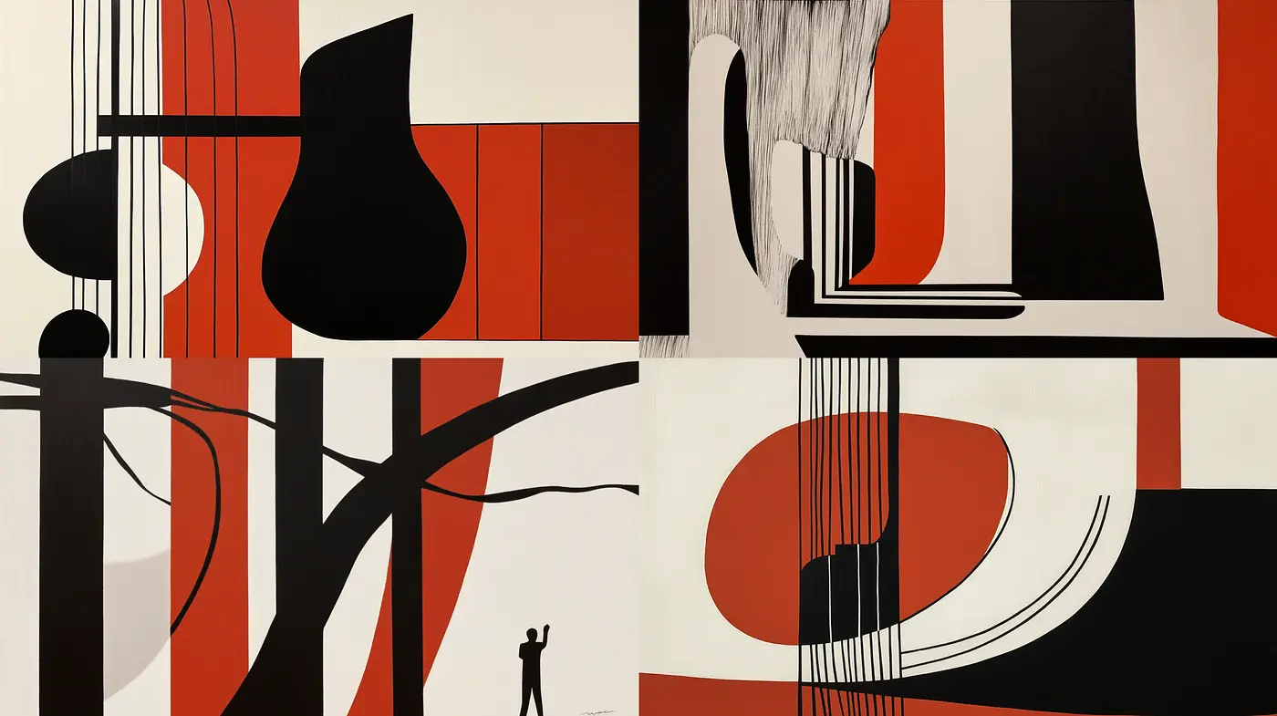 Abstract Graphic Equilibrium: A Study in Bold Contrasts and Geometric Harmony - Midjourney sref style