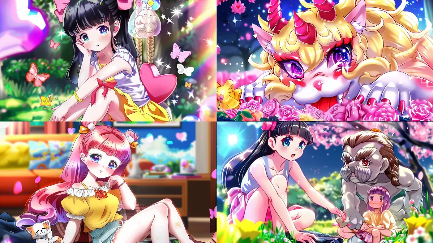 Whimsical Manga-Inspired Fantasia: A Harmonious Blend of Vivid Colors and Glowing Hues - Midjourney sref style