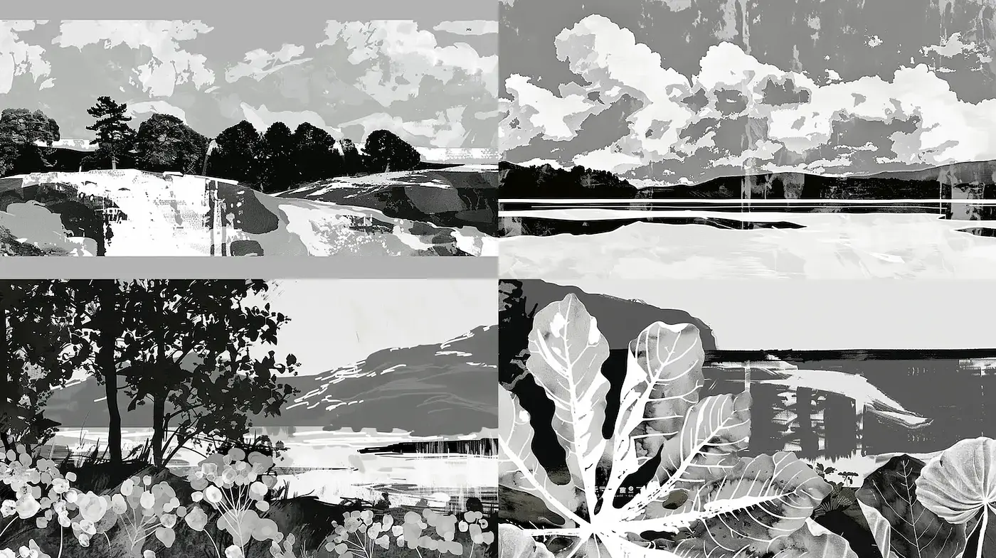 Monochromatic Landscapes with a Translucent Aesthetic - Midjourney sref style
