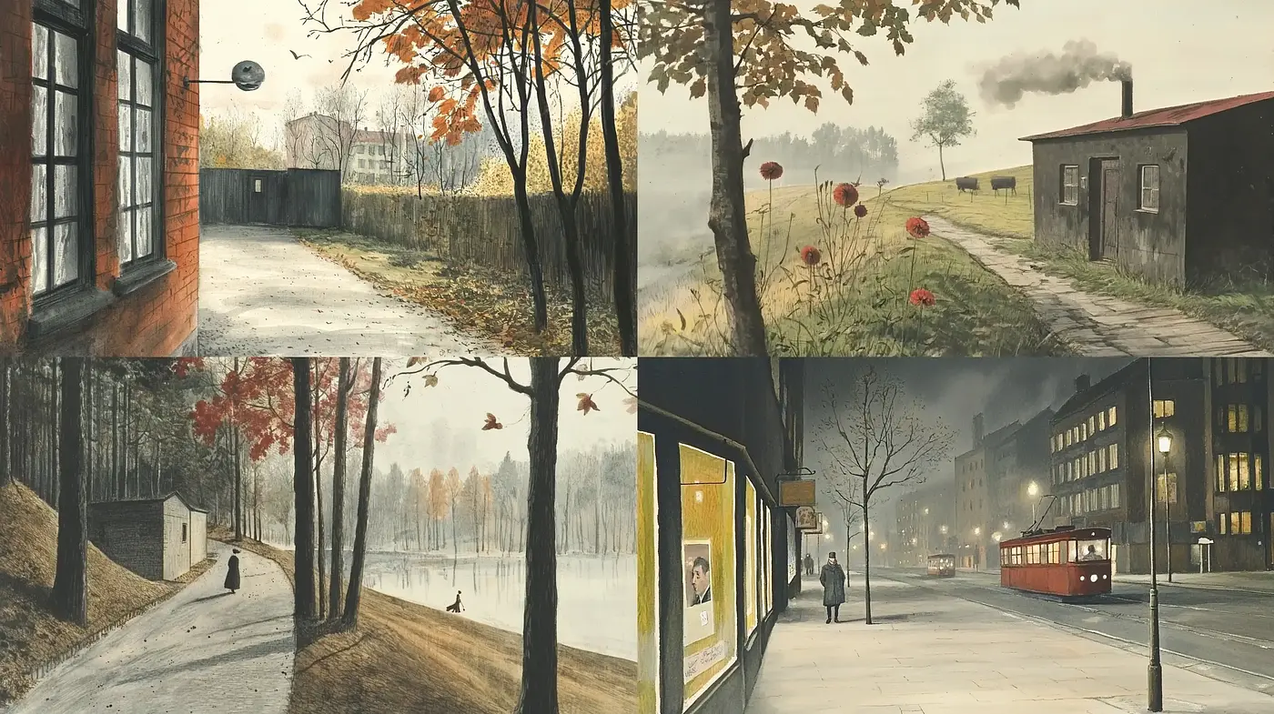 Melancholic Serenity in Subdued Hues: A Uniformly Textured Narrative - Midjourney sref style