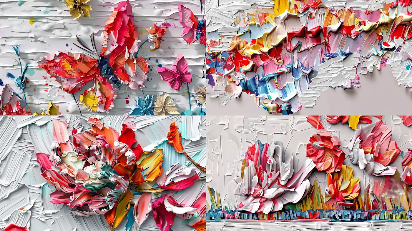 Textured Floral Abstracts with a Palette Knife Technique - Midjourney sref style