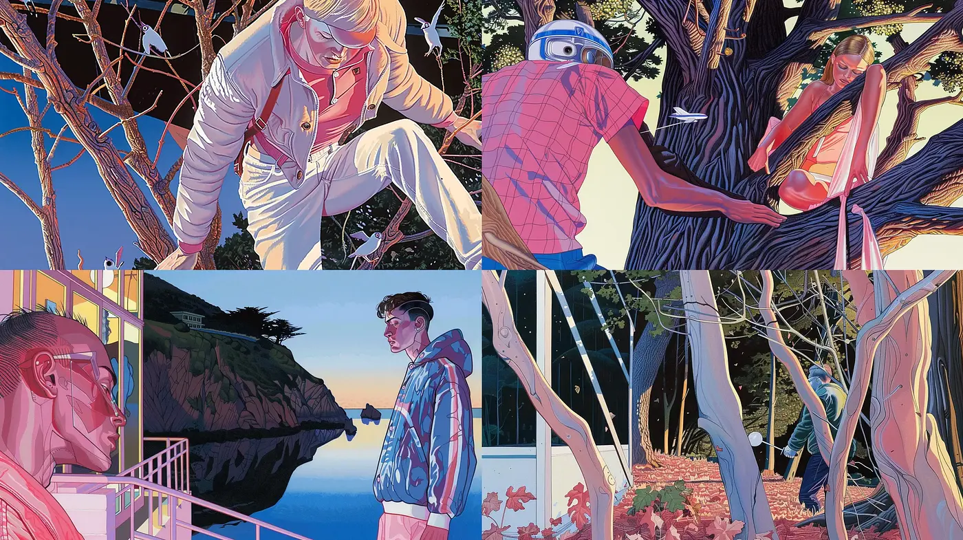 Luminous Twilight: A Fusion of Graphic Novel Aesthetics and Pastel Dreamscapes - Midjourney sref style