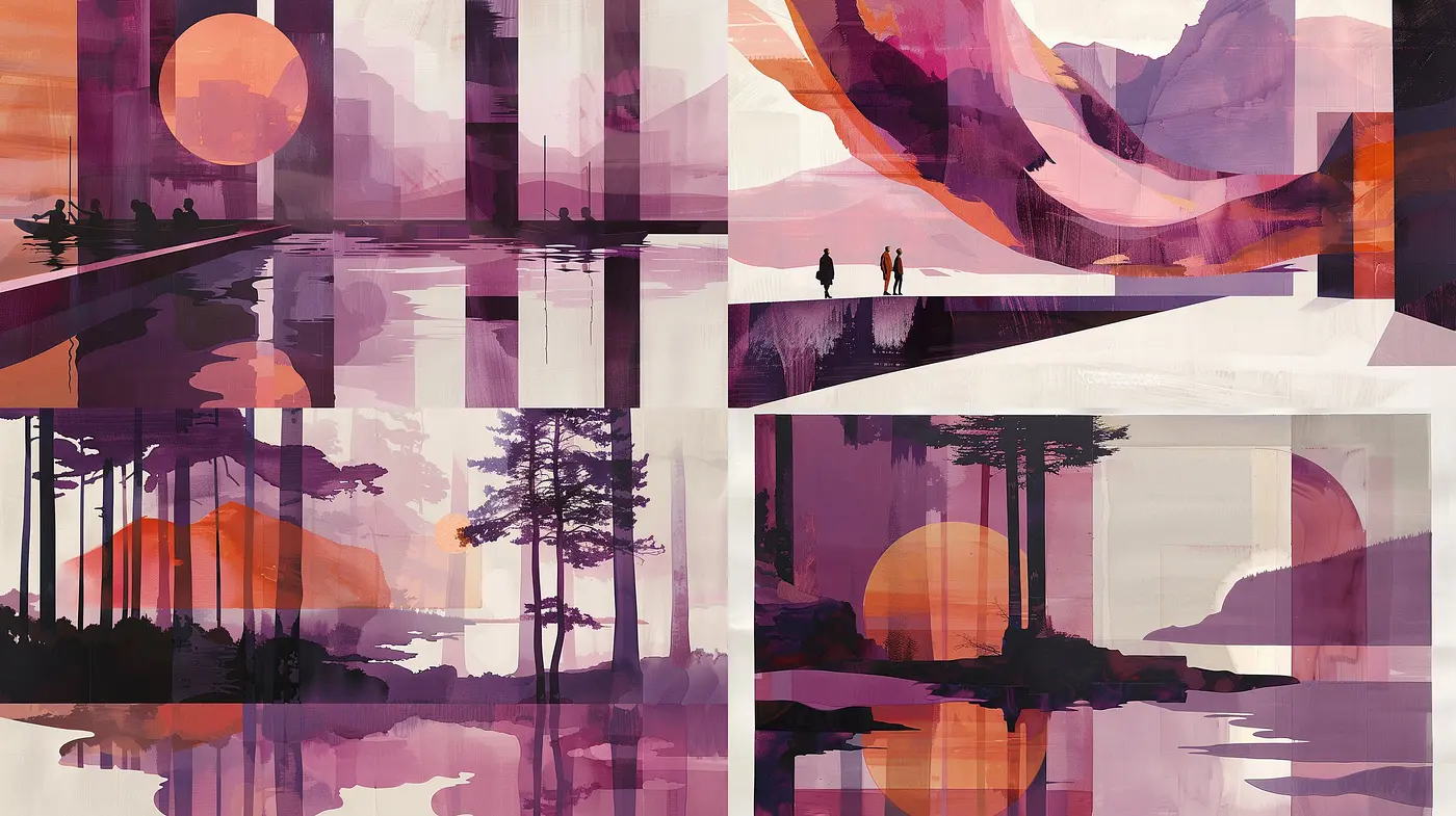 Serene Twilight Hues: A Synthesis of Geometric Abstraction and Digital Impressionism - Midjourney sref style