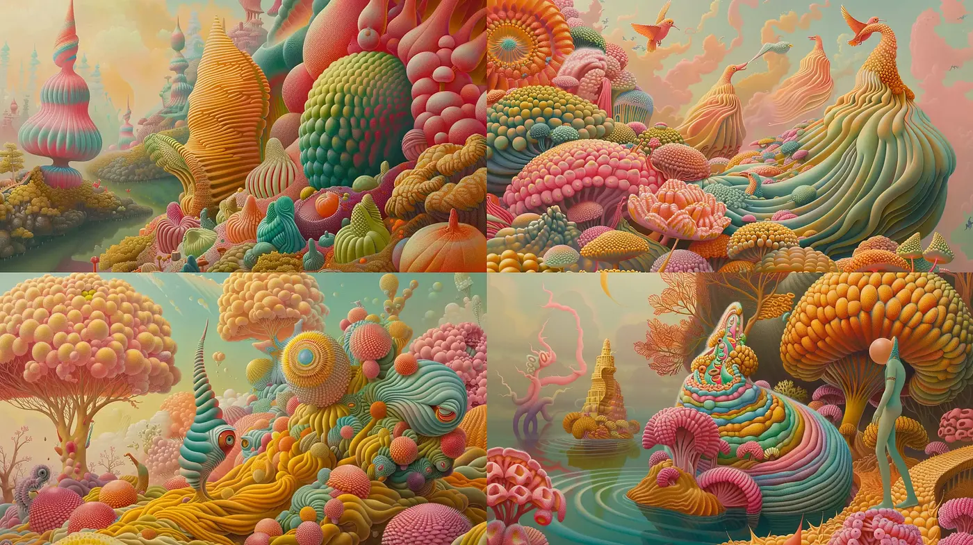 Surreal Organic Dreamscape in Pastel Hues - Midjourney sref style