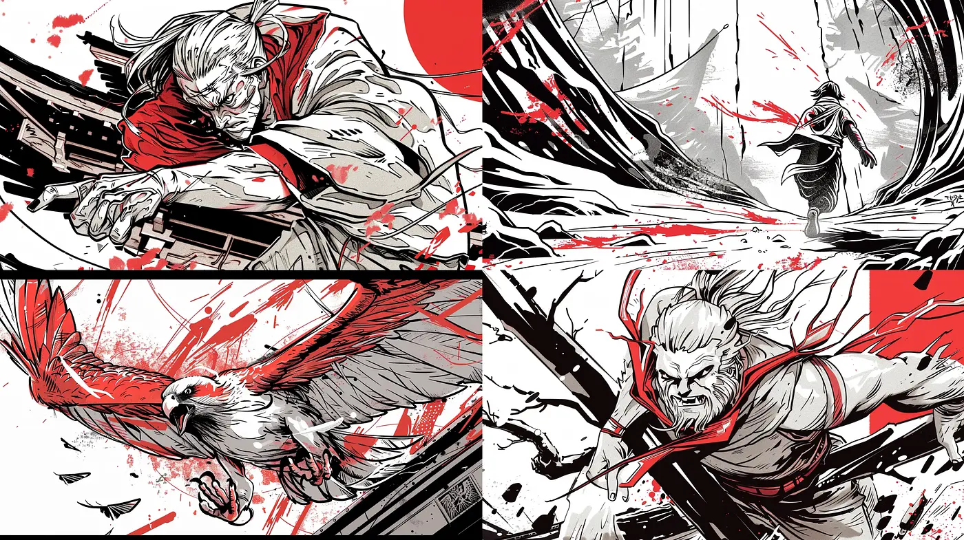 Dynamic Clash in Monochromatic Hues with High-Contrast Highlights - Midjourney sref style