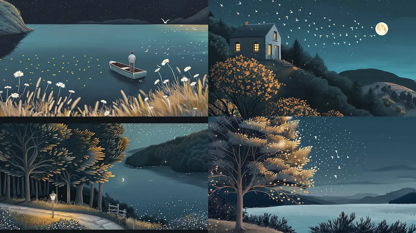 Dreamy Twilight Landscapes with Whimsical Elements - Midjourney sref style