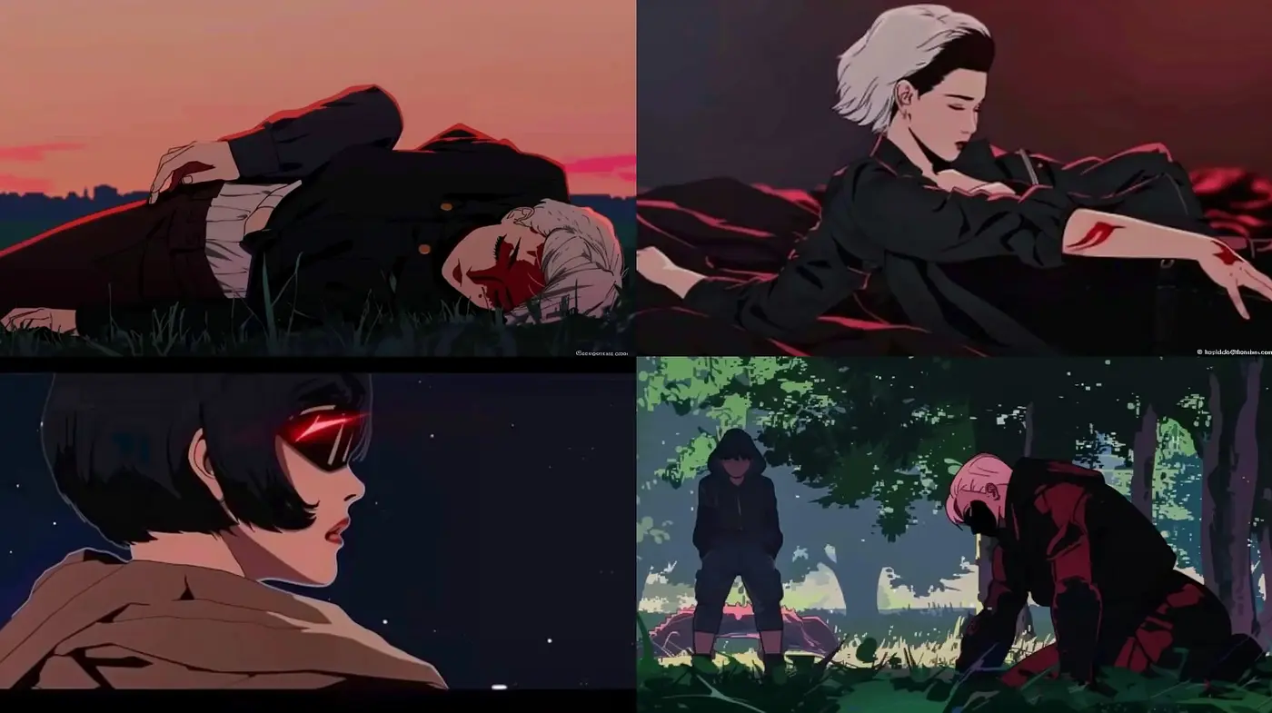 Twilight Shaded Anime-Inspired Digital Art Sequence - Midjourney sref style