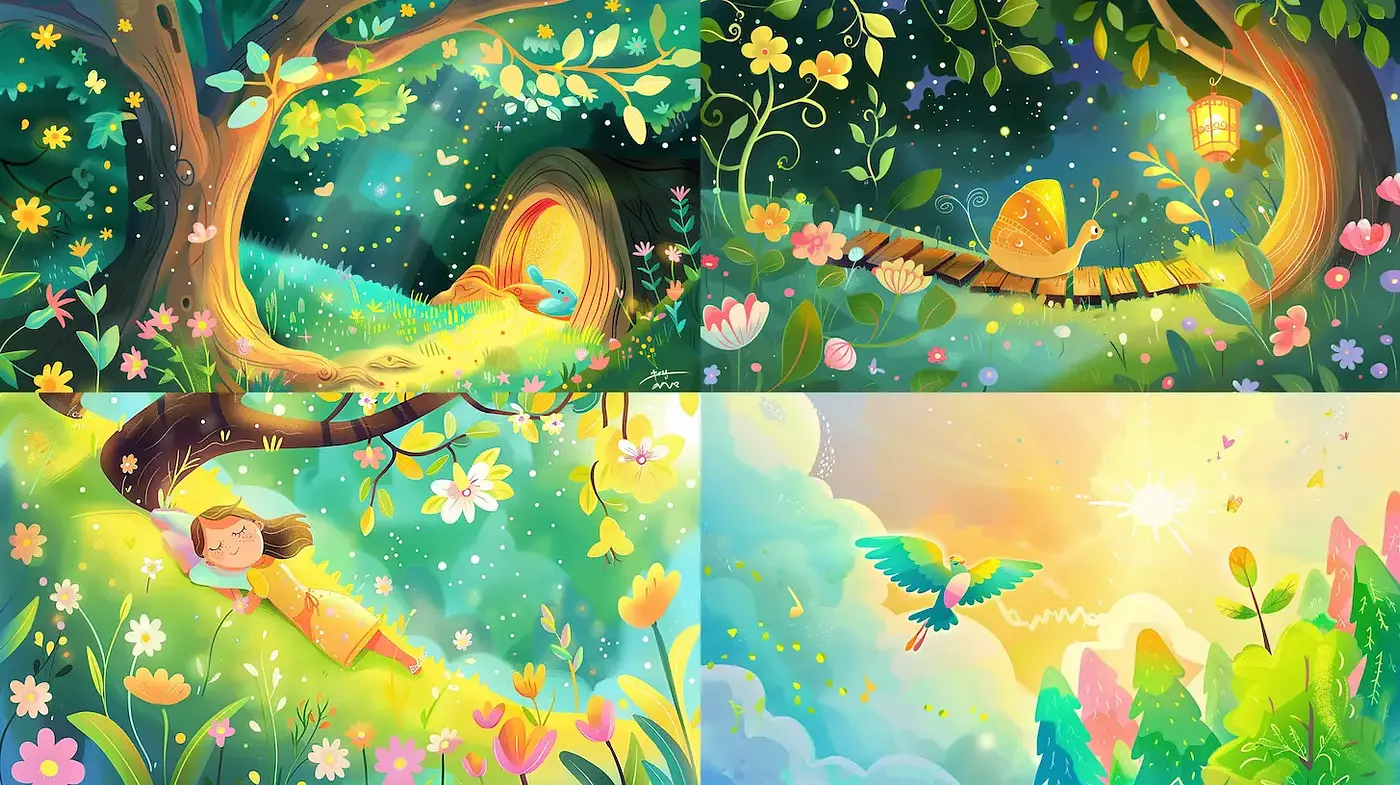 Whimsical Enchantment with Lush Vibrancy and Playful Narratives - Midjourney sref style