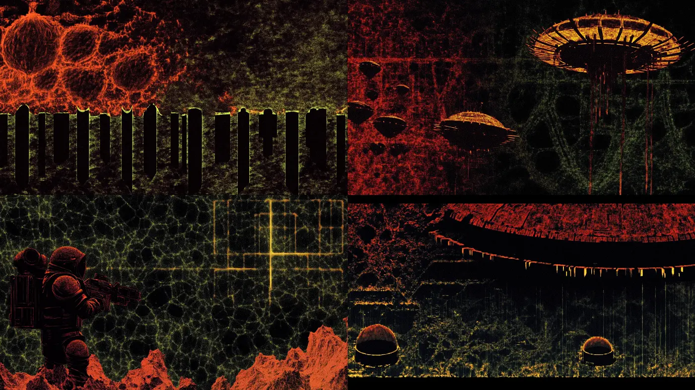 Dystopian Sci-Fi Texture Harmony with Surrealist Influence - Midjourney sref style