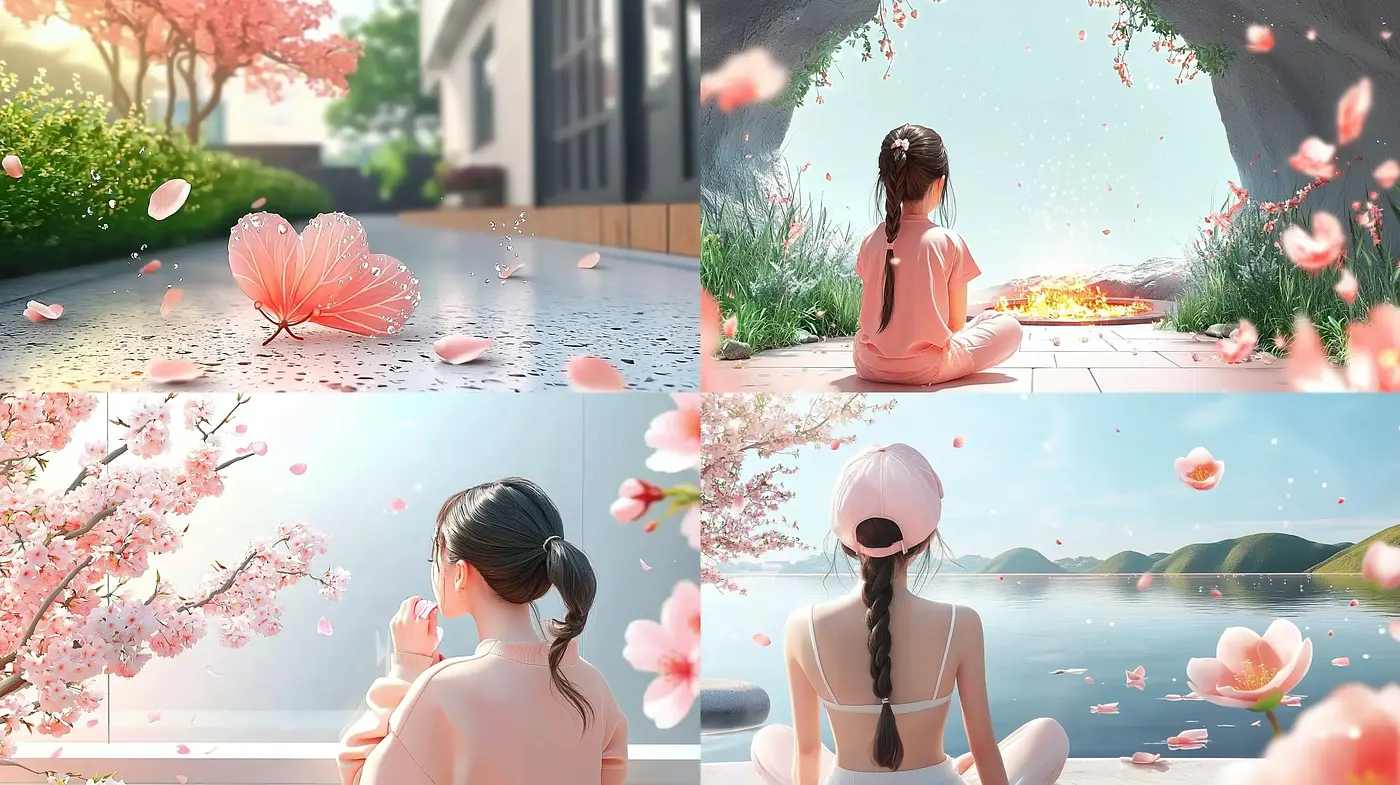 Tranquil Blossom Vistas: A Serene and Pastel-Hued Digital Brushstroke Collection - Midjourney sref style