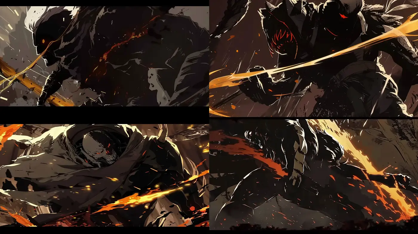 Dynamic Brushwork in Tenebrous Palette - Midjourney sref style