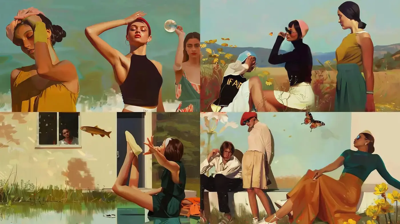 Contemporary figurative art with a vintage touch and serene ambiance - Midjourney sref style