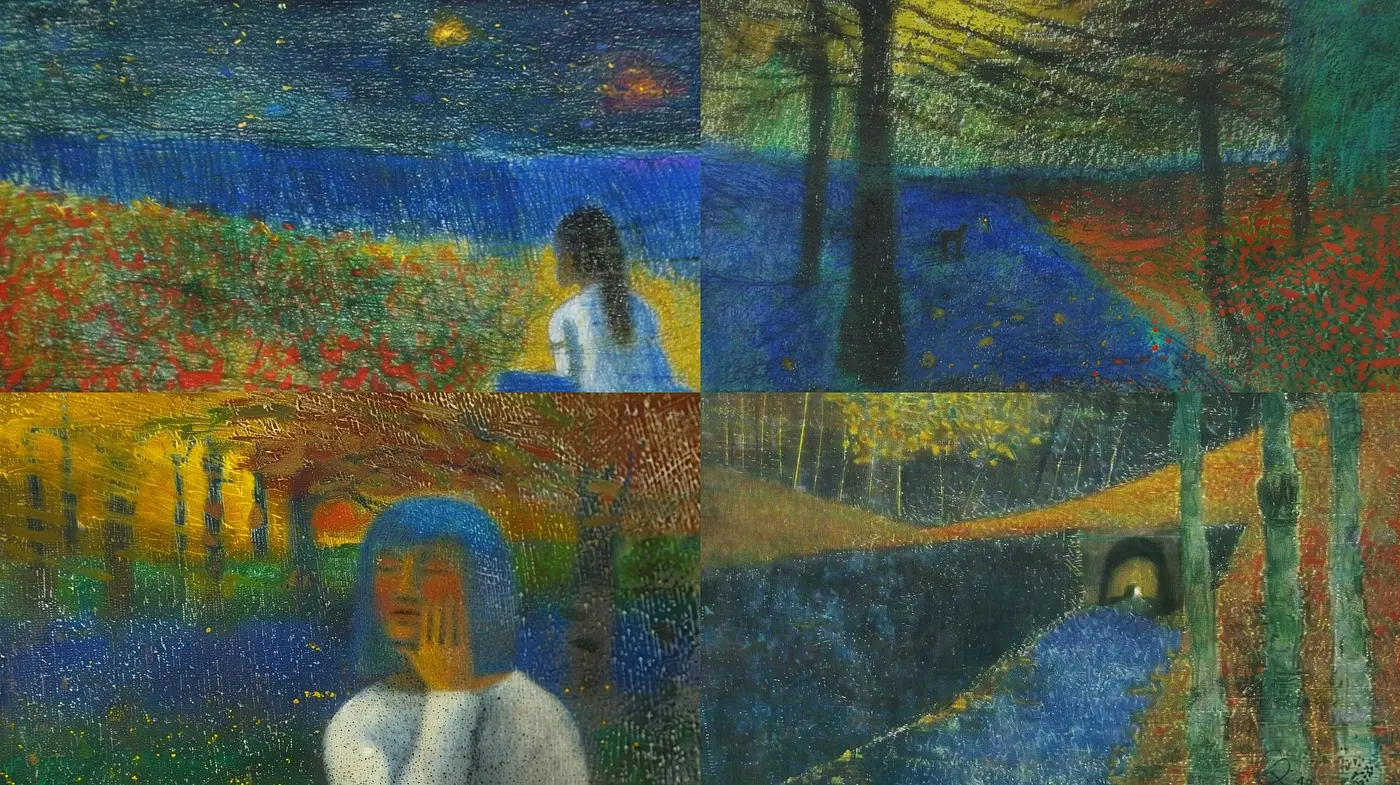 Ethereal Midnight Dreamscapes: A Fusion of Impressionist Brushwork and Celestial Hues - Midjourney sref style