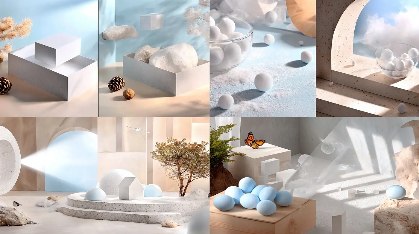 Serene Minimalistic Environments with Soft Textures - Midjourney sref style