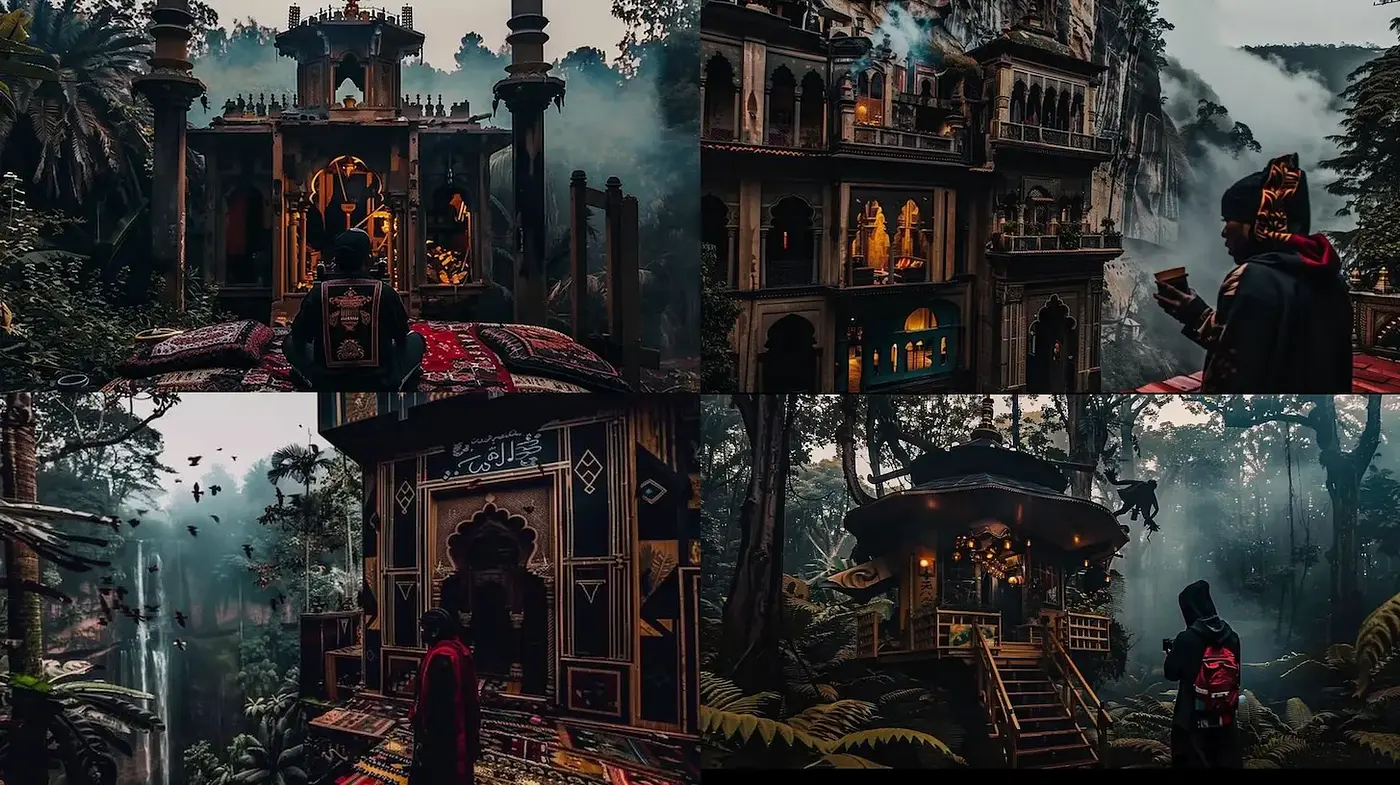 Mystical and Enigmatic Environments with a Touch of Vintage Charm - Midjourney sref style