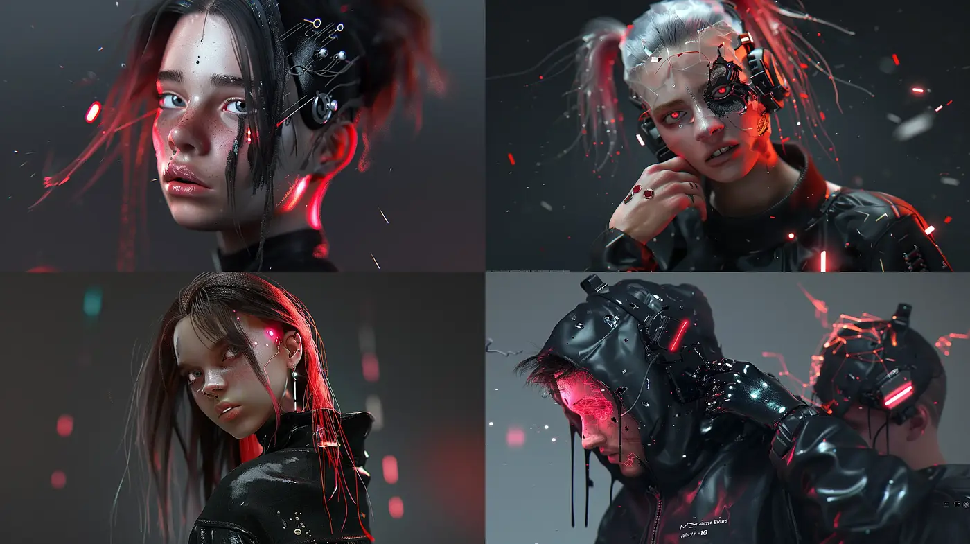 Cybernetic Elegance in Futuristic Rain - Midjourney sref style