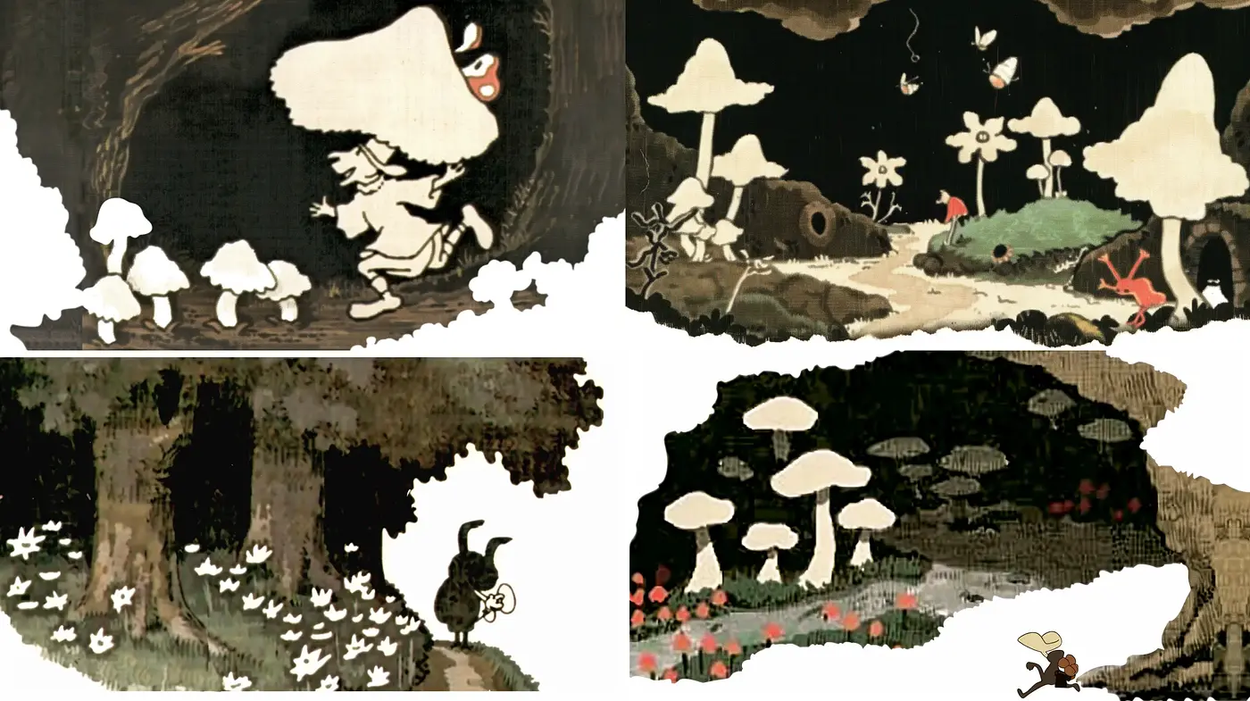 Whimsical Mushroom Fantasia in Earthy Tones - Midjourney sref style