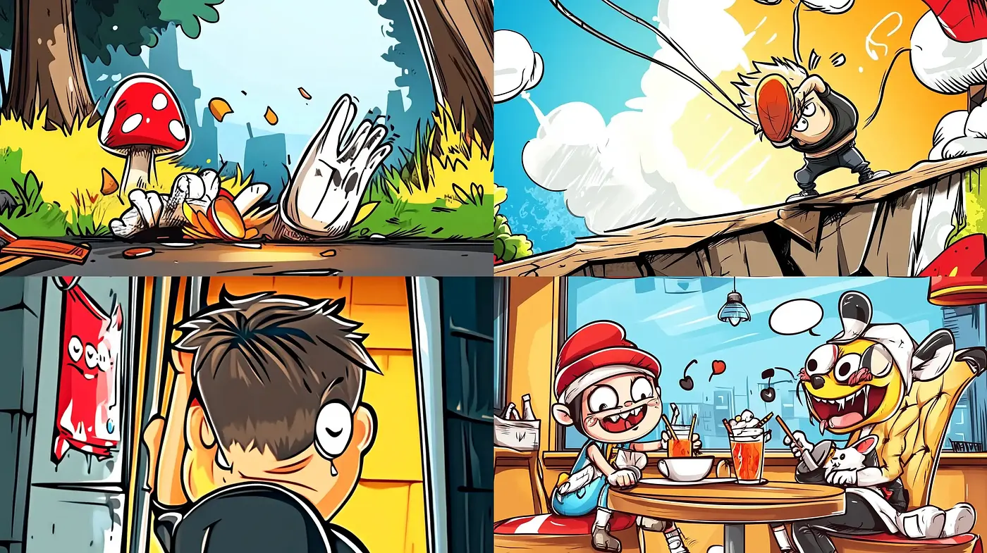 Energetic Comic Book Vibrancy with a Touch of Surrealism - Midjourney sref style