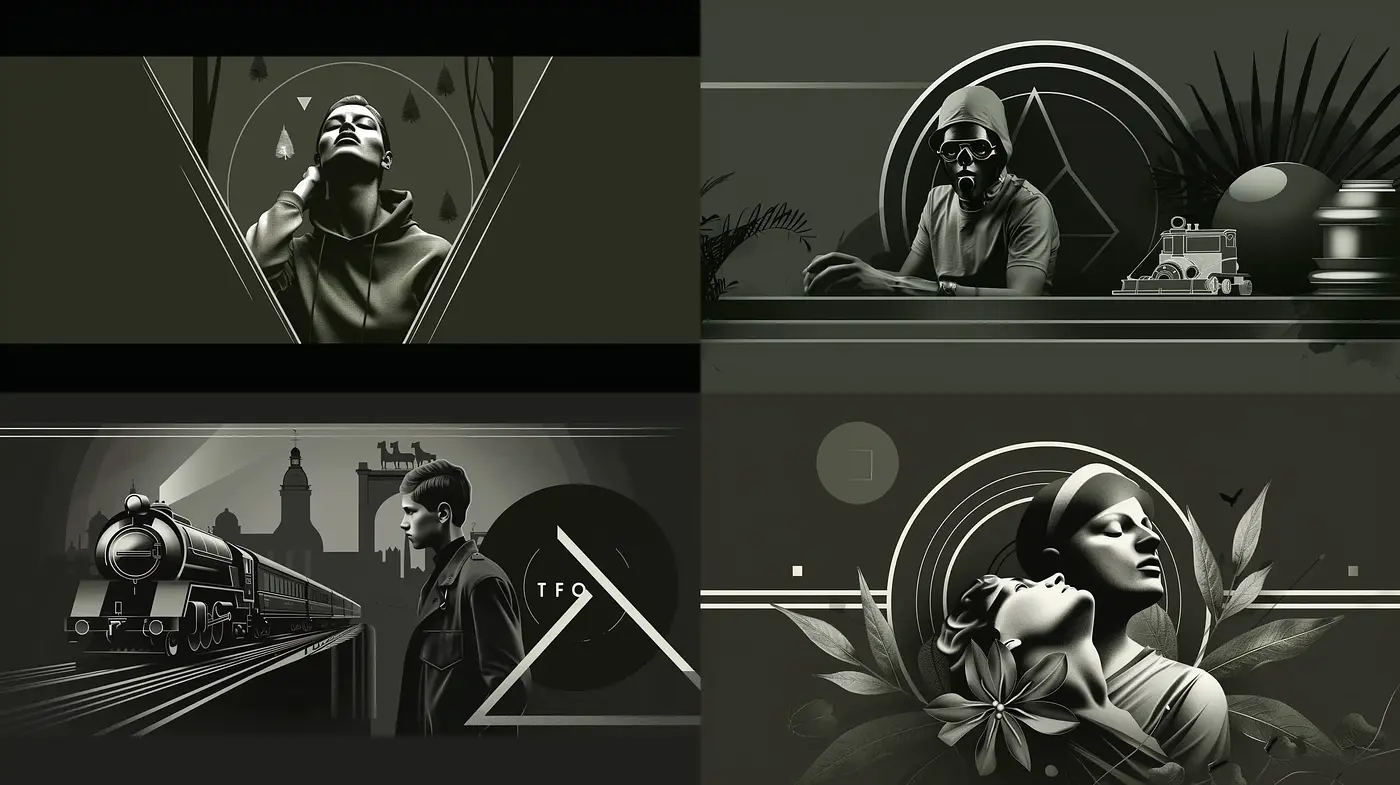 Monochromatic Echoes of Art Deco with Surrealist Undertones - Midjourney sref style