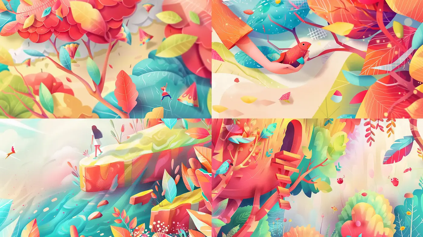 Surreal Autumnal Dreamscape with Vivid Pastel Tones - Midjourney sref style