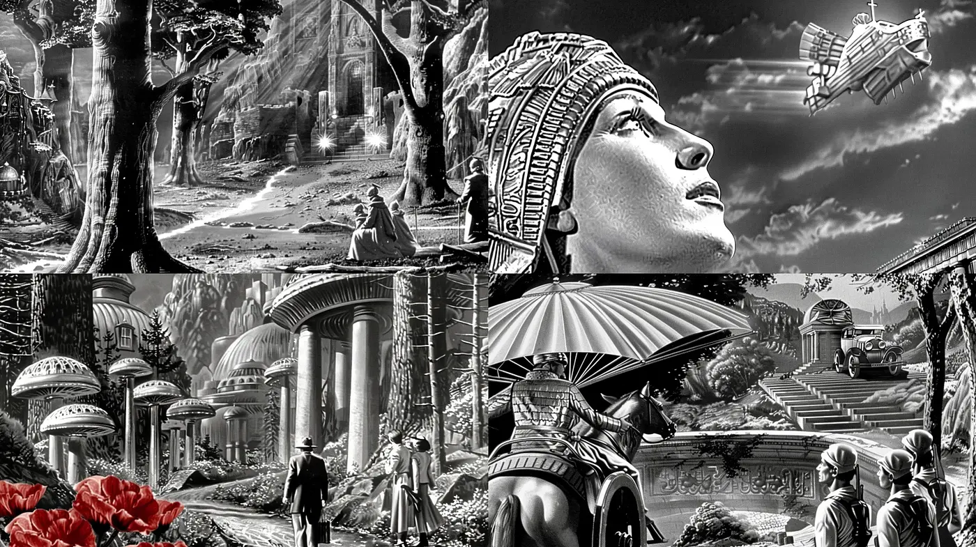Monochromatic Echoes of Futuristic Nostalgia - Midjourney sref style