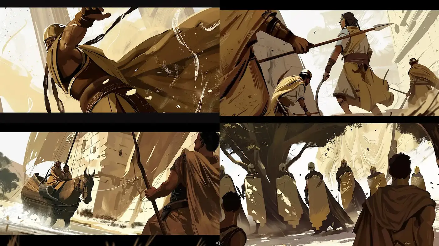 Epic Adventure in a Stylized Ancient World - Midjourney sref style