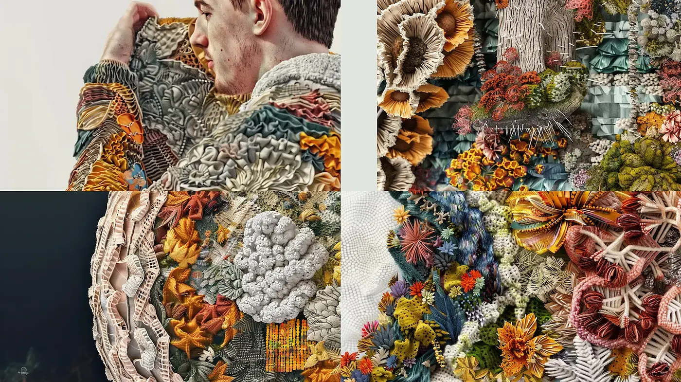 Intricate Textural Designs with Organic Floral Motifs - Midjourney sref style