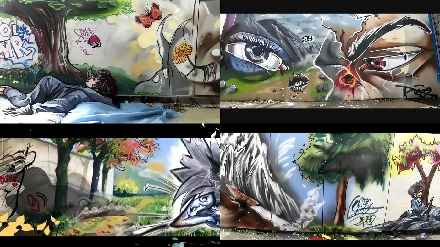 Urban Graffiti Fusion with Expressive Cartoon Elements - Midjourney sref style