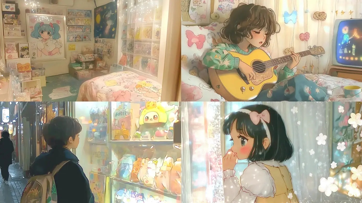 Dreamlike Watercolor Anime Fusion with a Soft Vintage Luminescence - Midjourney sref style