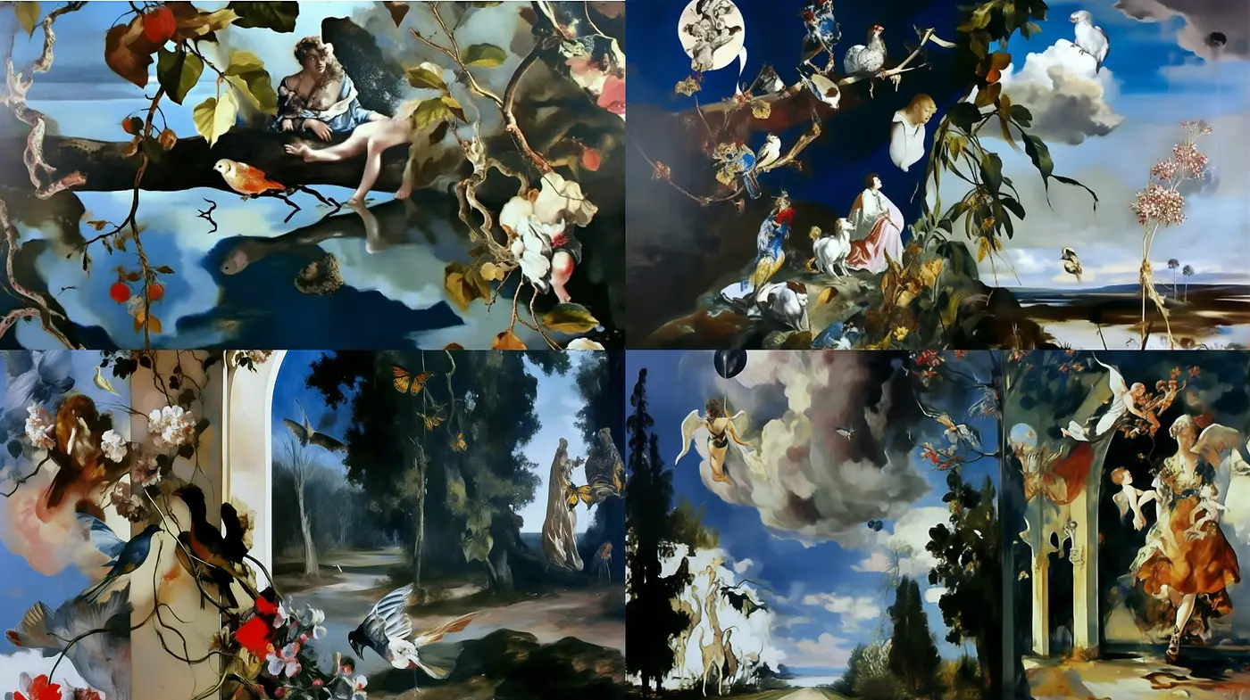 Ethereal Dreamscapes: A Fusion of Baroque Dynamism and Surrealist Imagery - Midjourney sref style