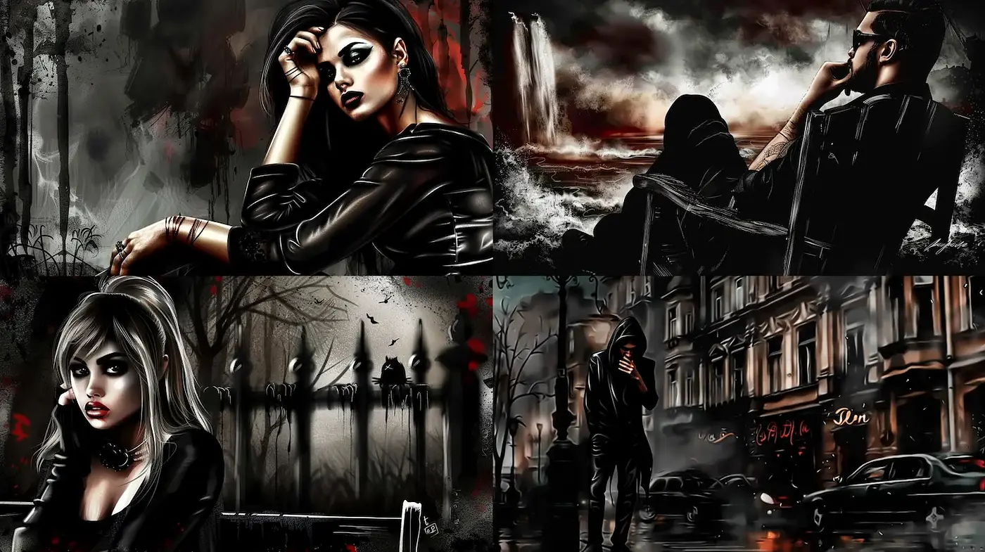 Dark, Cinematic Noir with Mysterious Undertones - Midjourney sref style