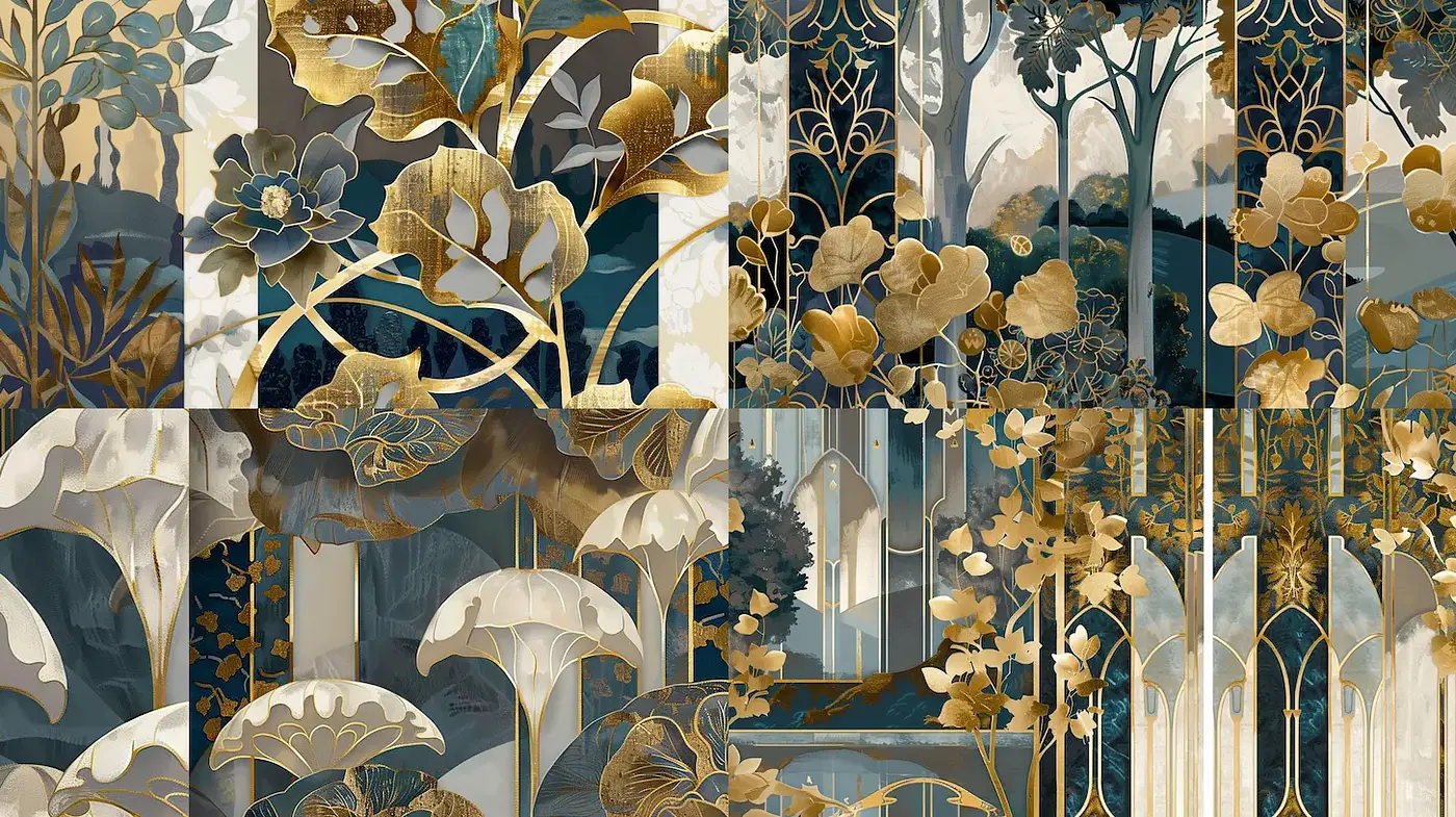 Art Nouveau Inspired Imagery with Elegant Botanical Motifs and Rich Textures - Midjourney sref style