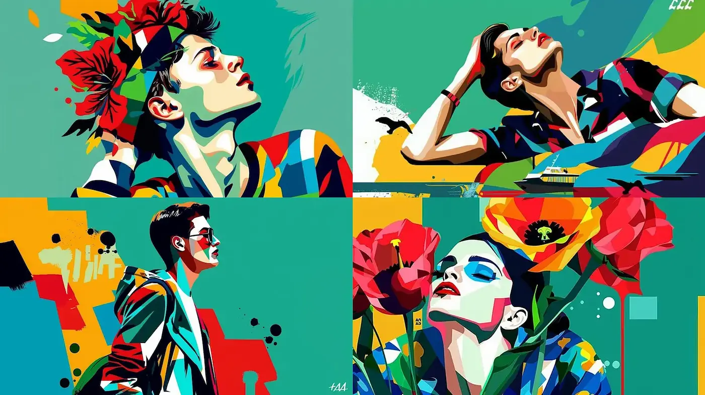 Vibrant and Bold Portraiture with Floral Elements - Midjourney sref style