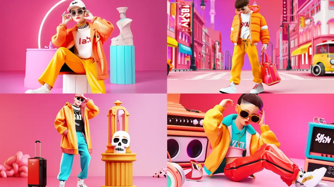 Vibrant Urban Streetwear Aesthetic with Cartoonish Influences - Midjourney sref style