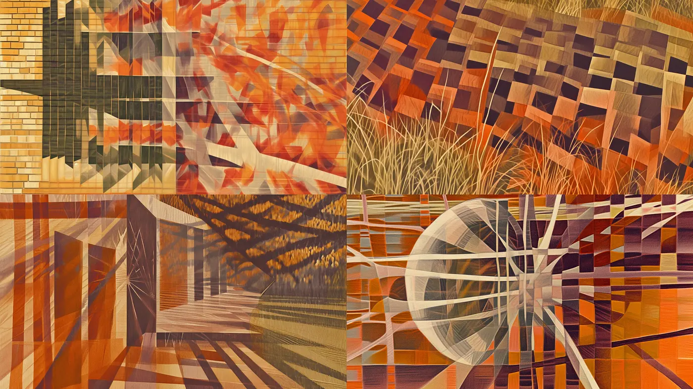 Harmonized Geometric Abstraction in Warm Tones - Midjourney sref style