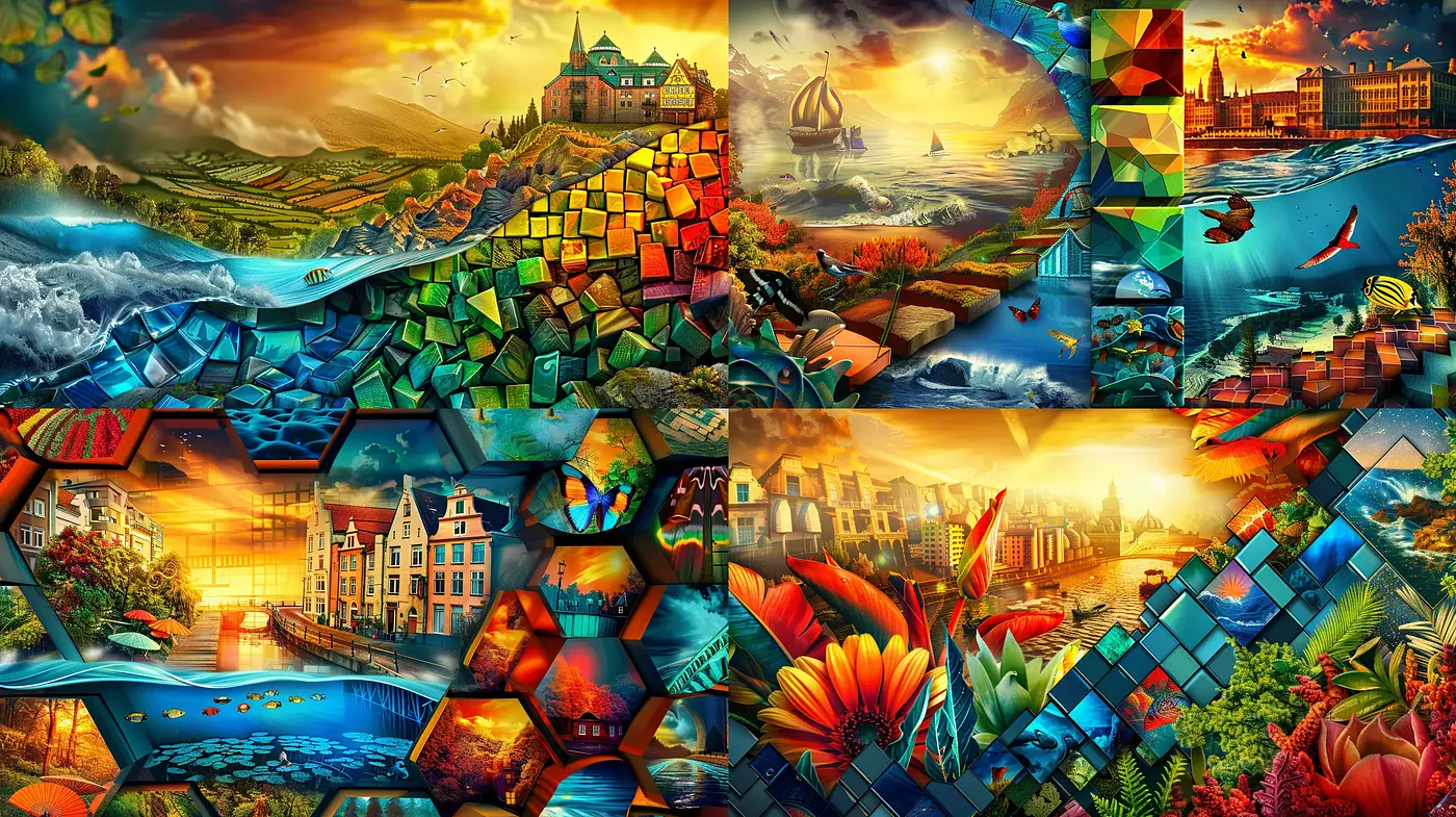 Vibrant Kaleidoscopic Fantasia in Surrealist Landscapes - Midjourney sref style