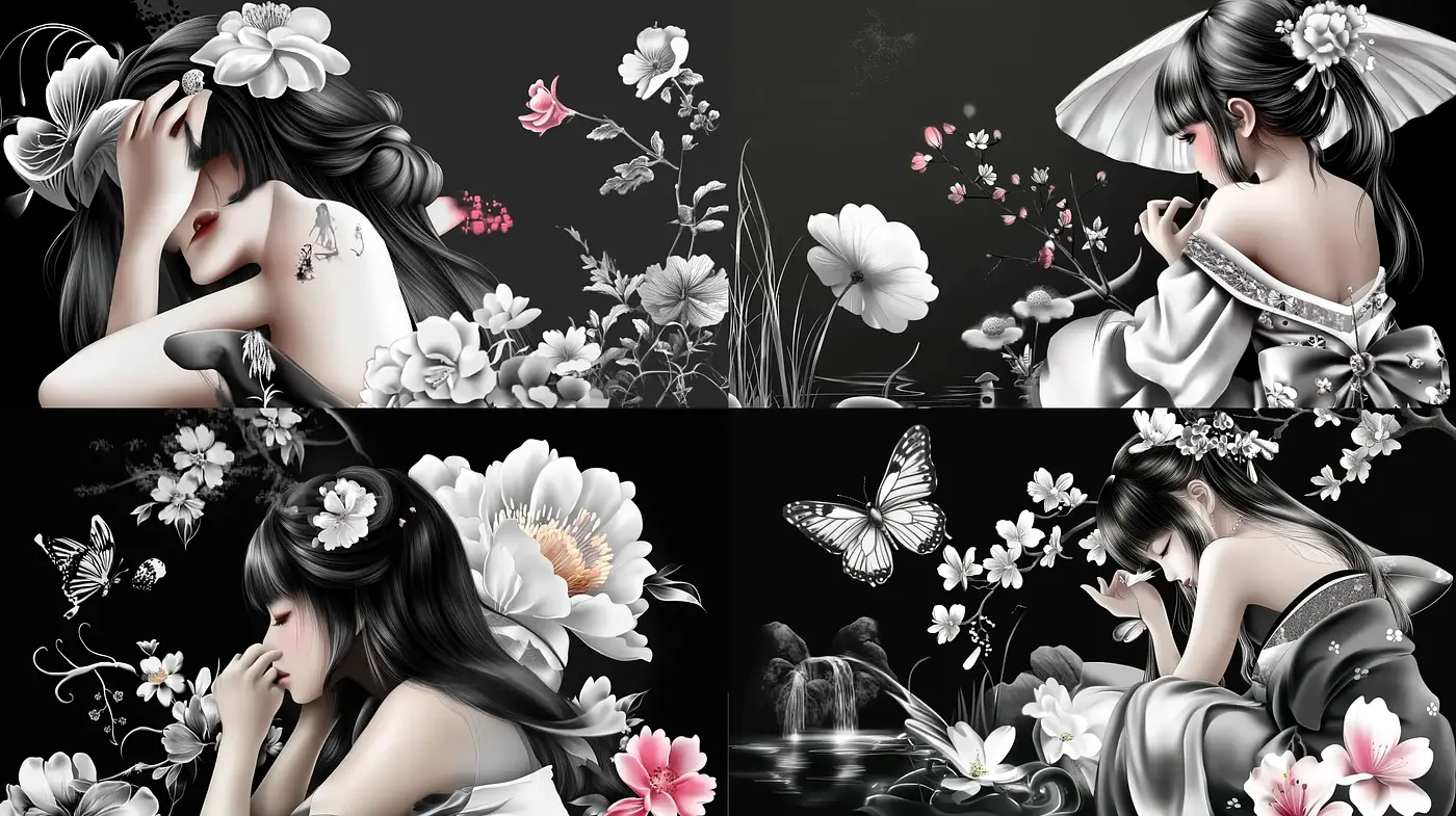 Monochromatic Elegance with Ethereal Fantasy Overtones - Midjourney sref style