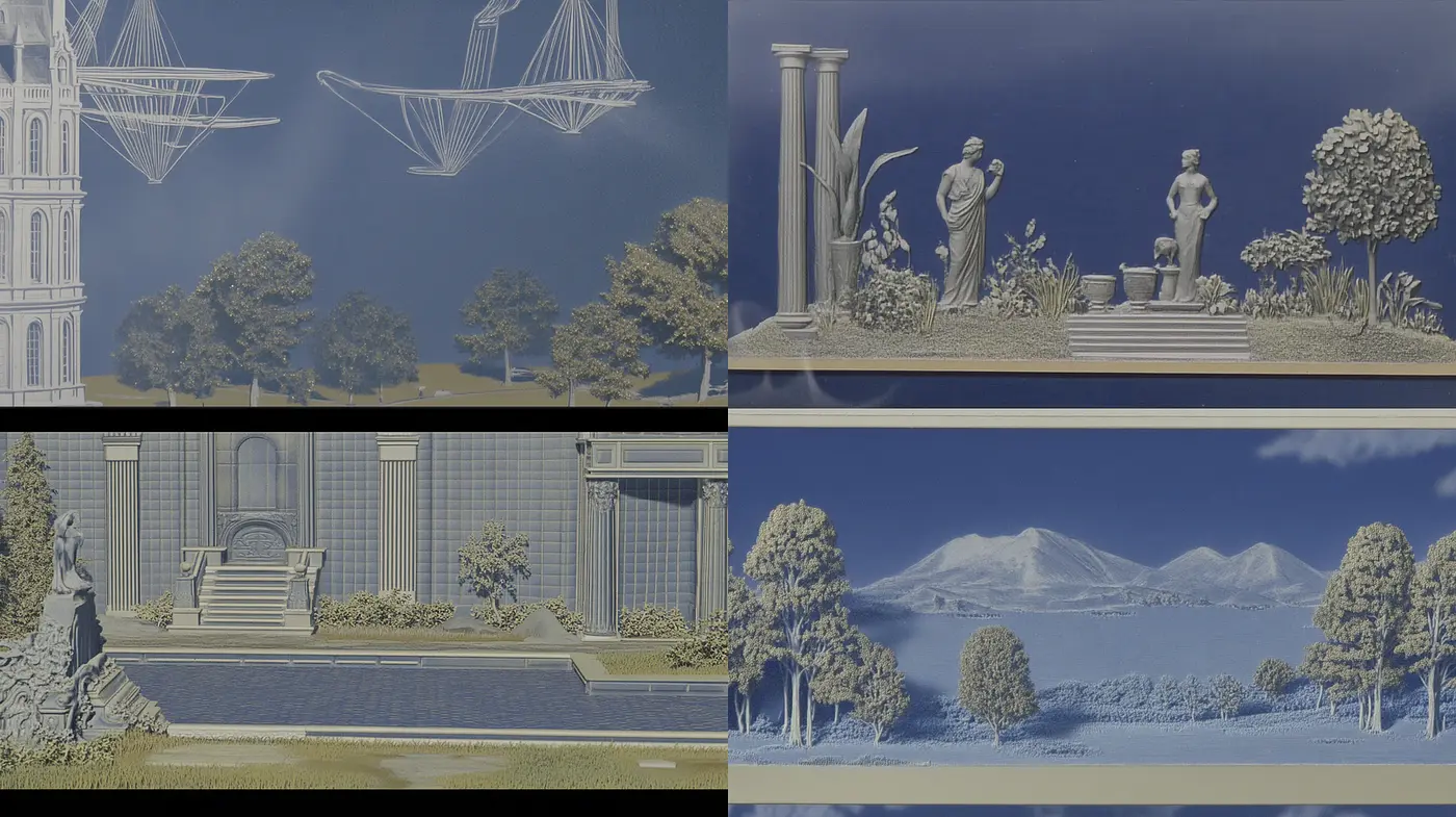 Elegant and intricate architectural landscapes inspired by classic artistic styles - Midjourney sref style
