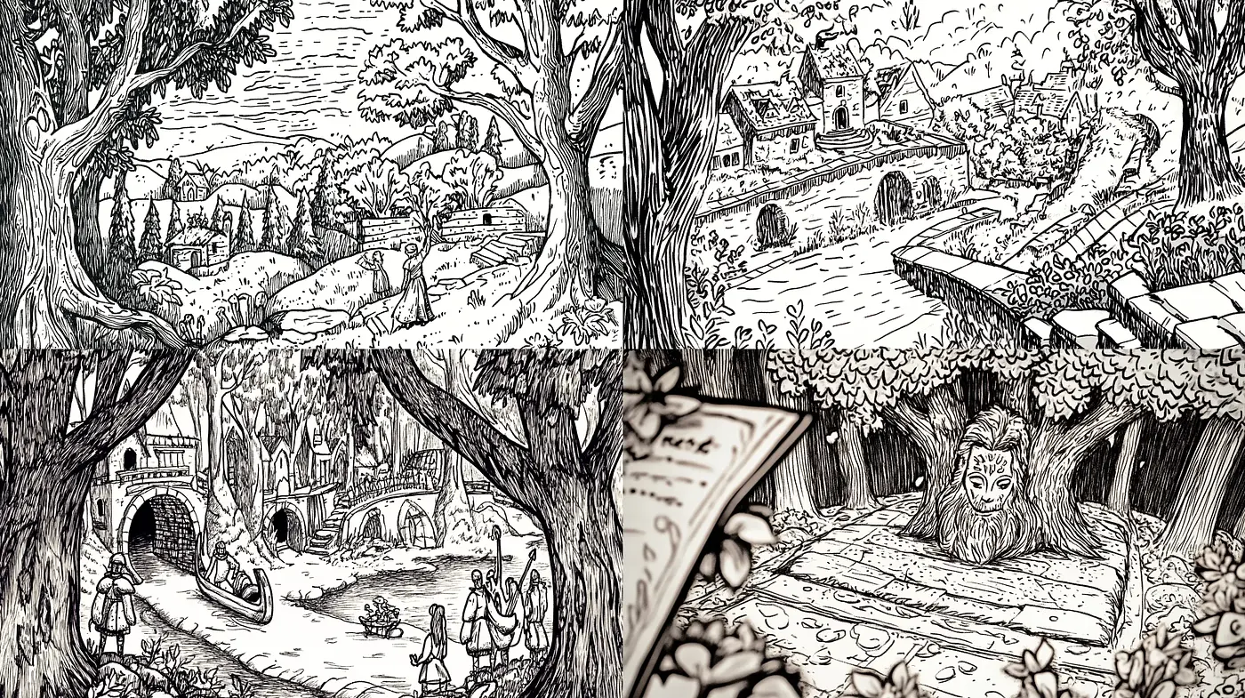 Whimsical Inked Pastoral Impressions - Midjourney sref style