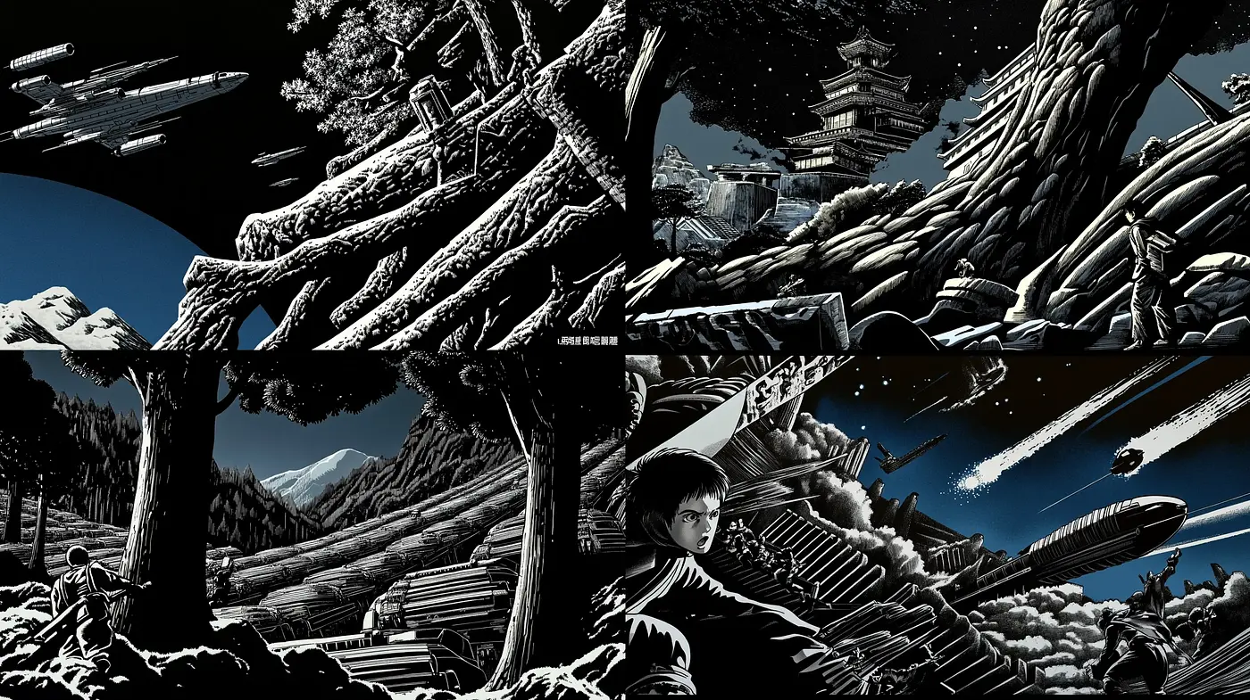 Nocturnal Dreamscape: A Fusion of Ukiyo-e Woodblock and Graphic Novel Artistry - Midjourney sref style