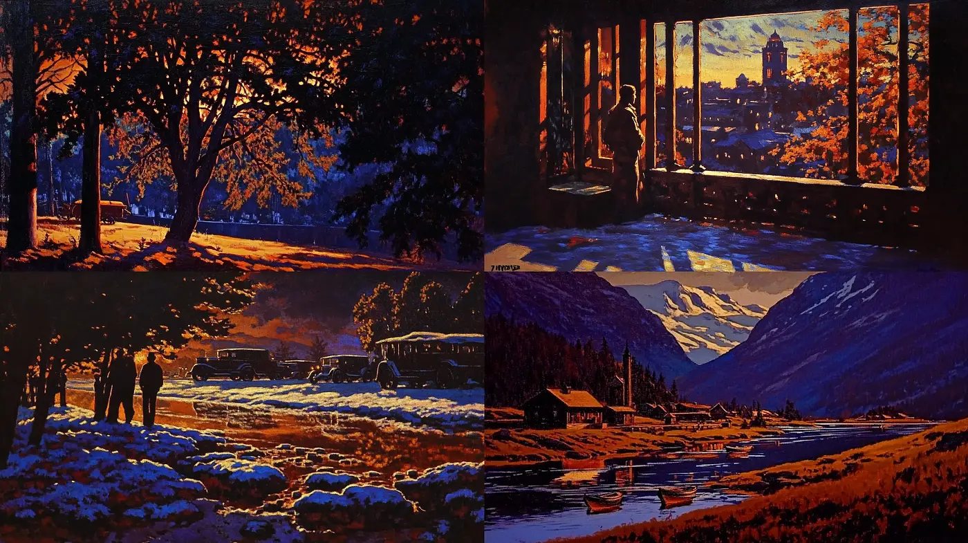 Twilight Hues in Luminous Storybook Illustrations - Midjourney sref style