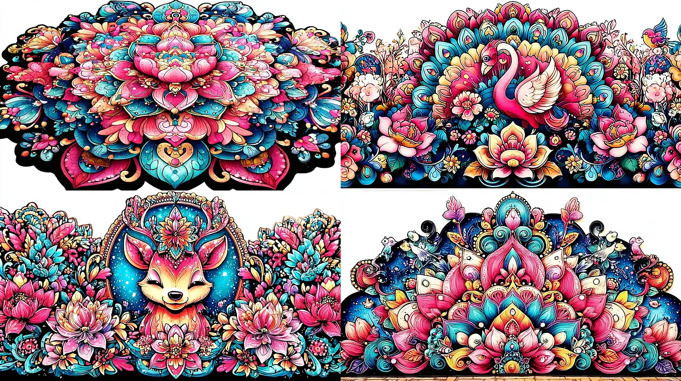 Vibrant and intricate designs with a mystical touch - Midjourney sref style