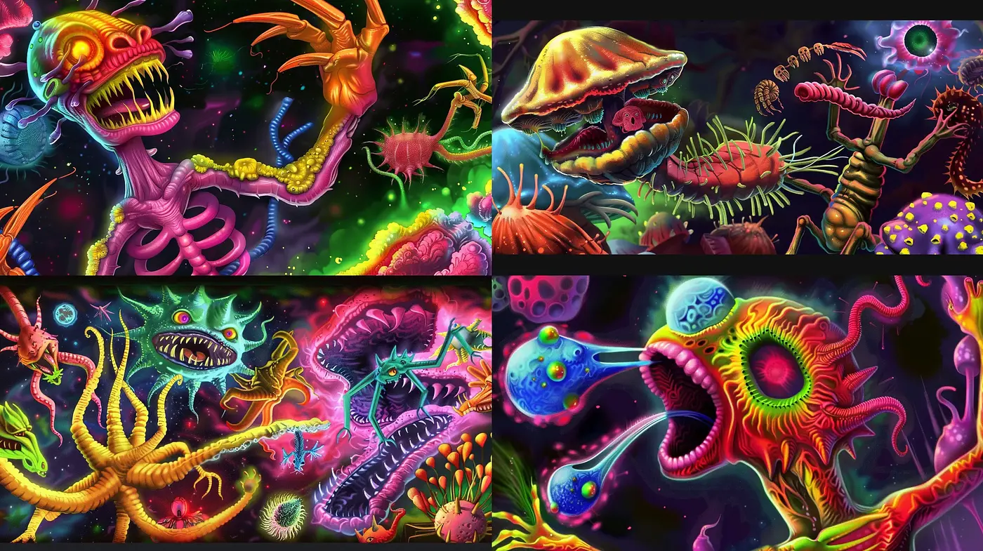 Psychedelic Bioluminescent Dreamscape - Midjourney sref style