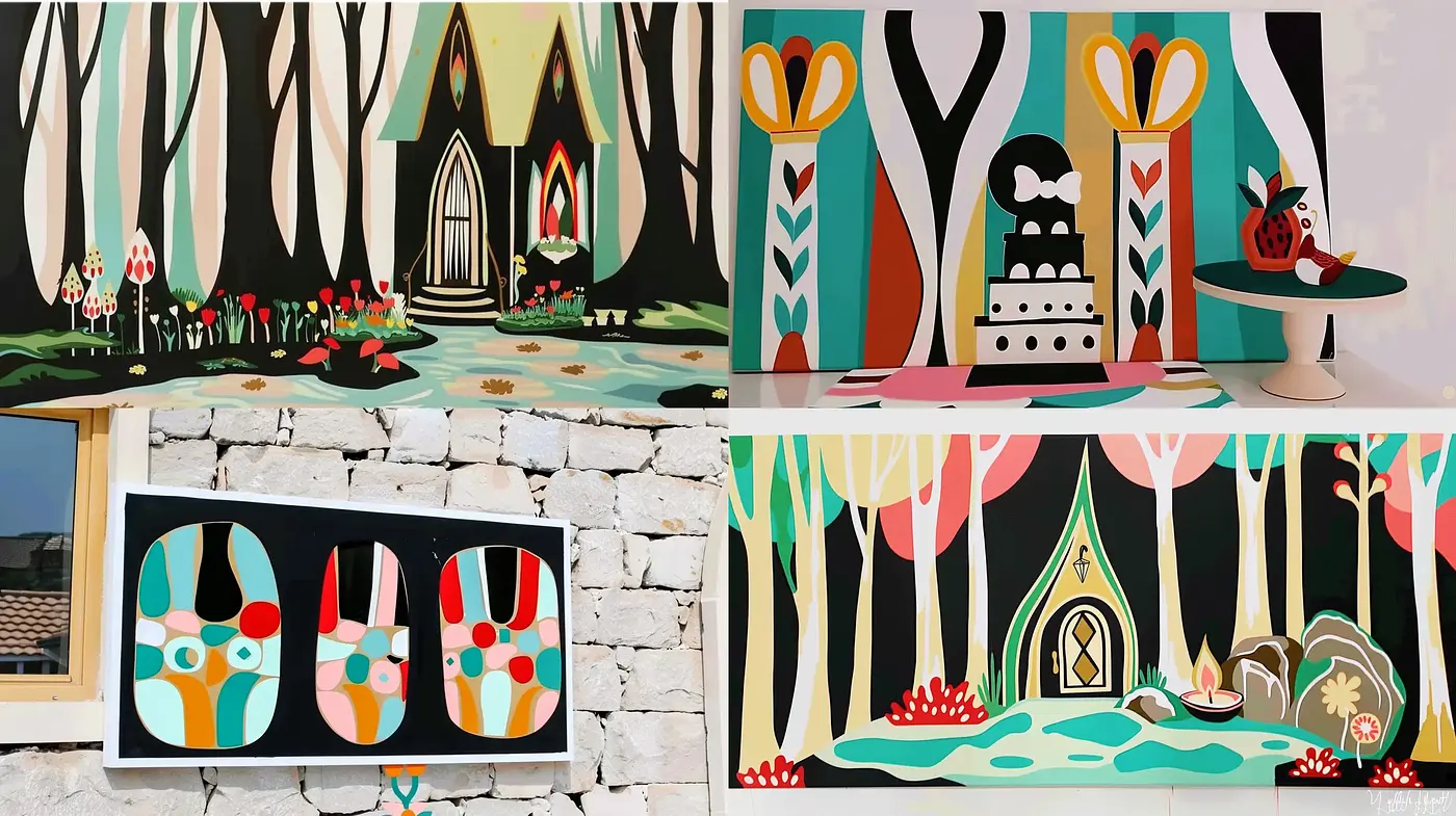 Whimsical Storybook Enchantment with Bold Contours and Vivid Tones - Midjourney sref style