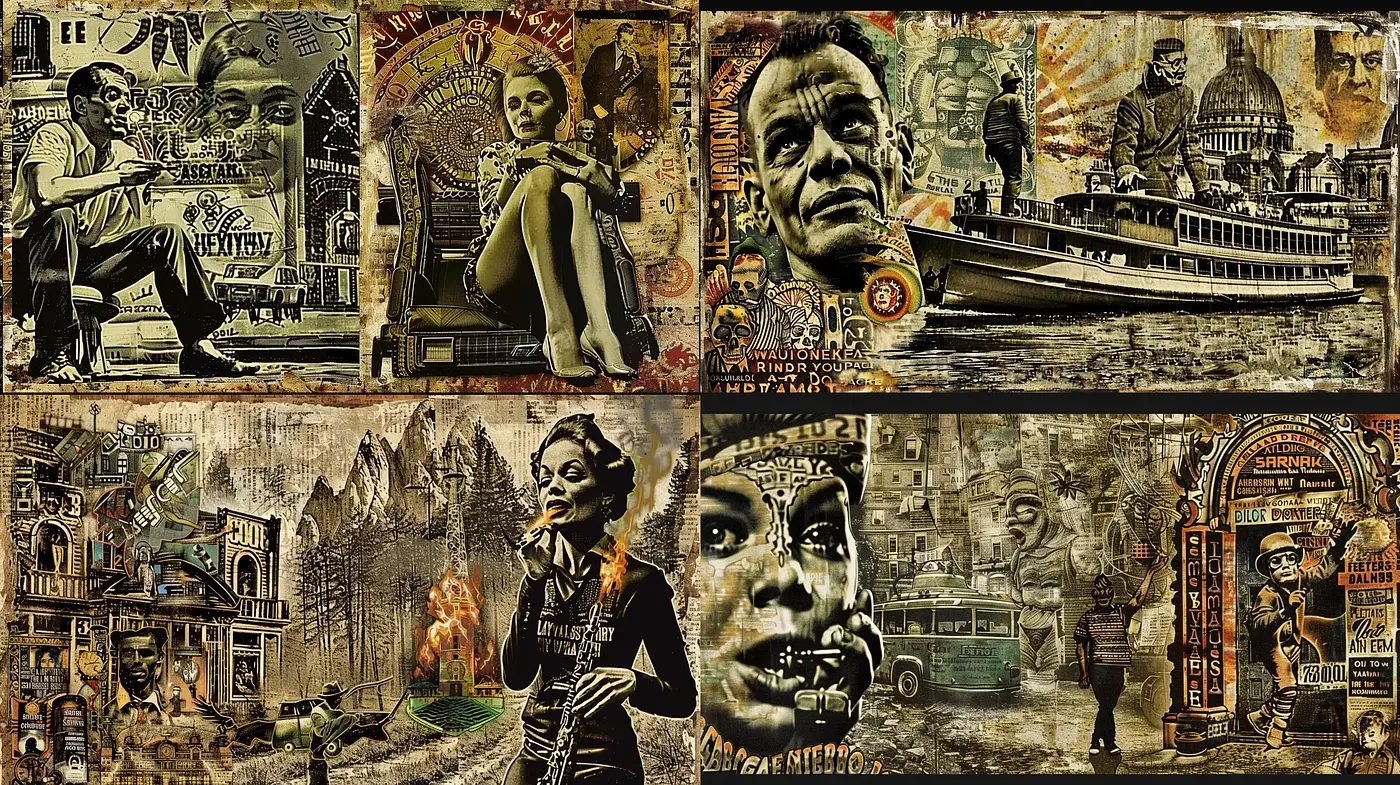 Cinematic Nostalgia with a Neo-Vintage Collage Aesthetic - Midjourney sref style