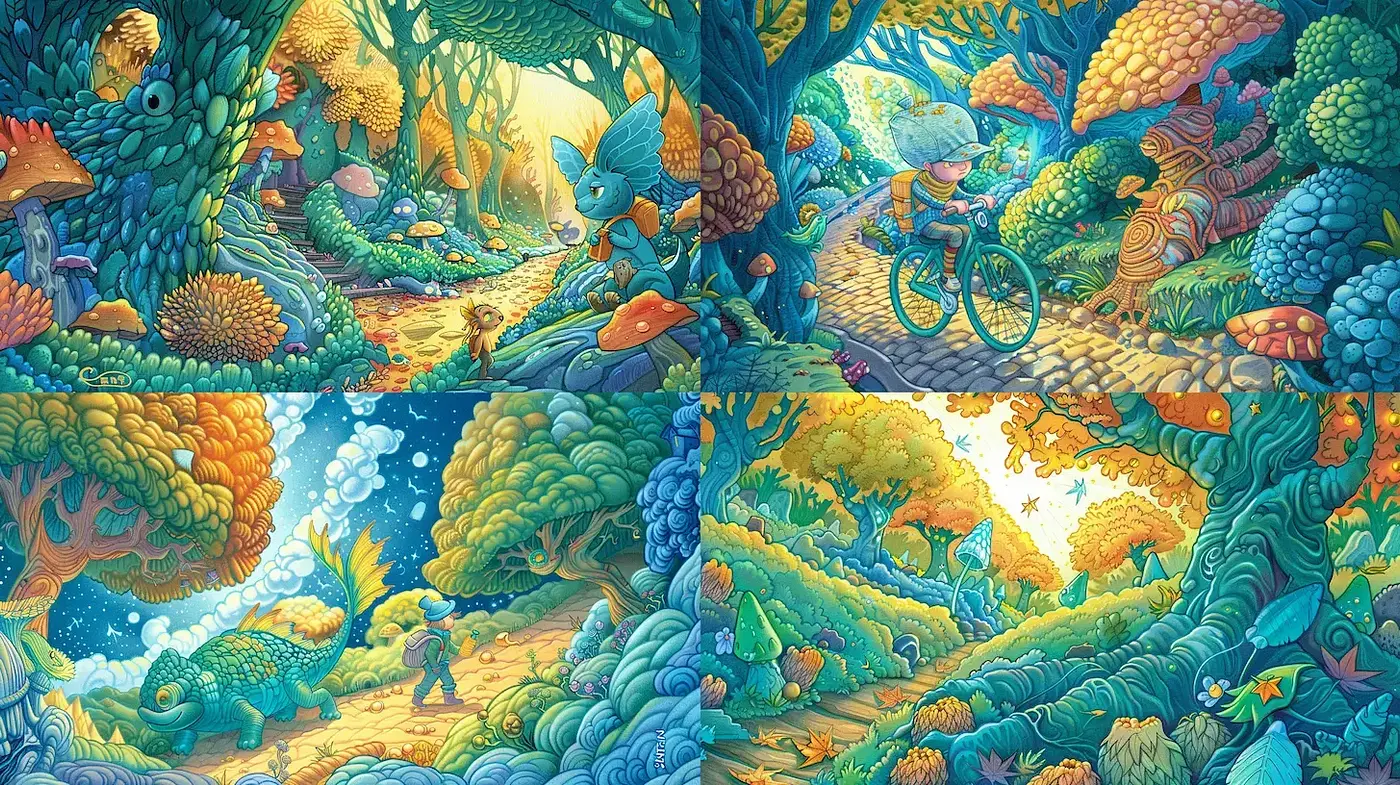 Vibrant, whimsical landscapes inspired by fantasy and imagination - Midjourney sref style