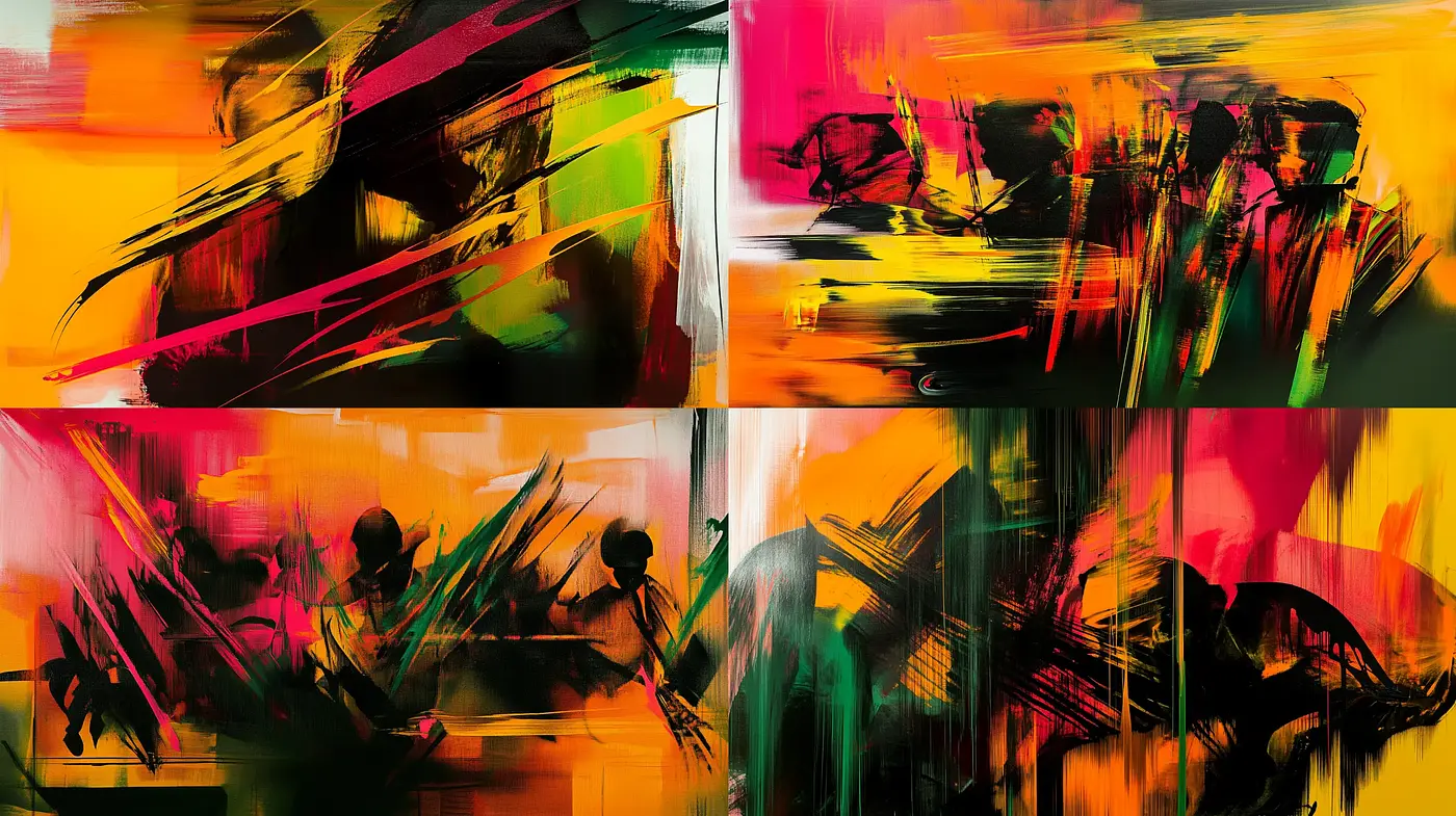 Vibrant Abstraction with Dynamic Brushstrokes and Bold Contrast - Midjourney sref style