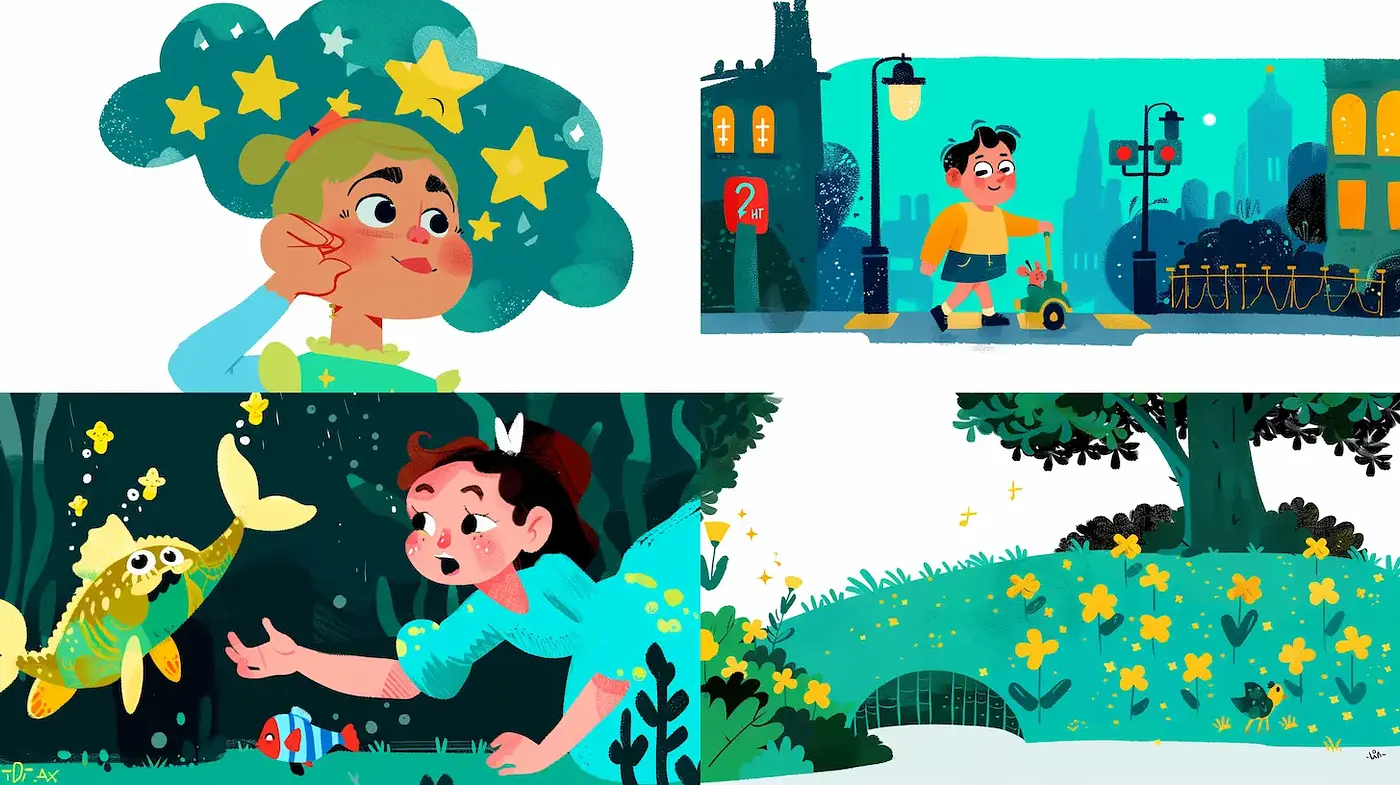 Playful and Whimsical Illustrations with Vibrant Colors - Midjourney sref style